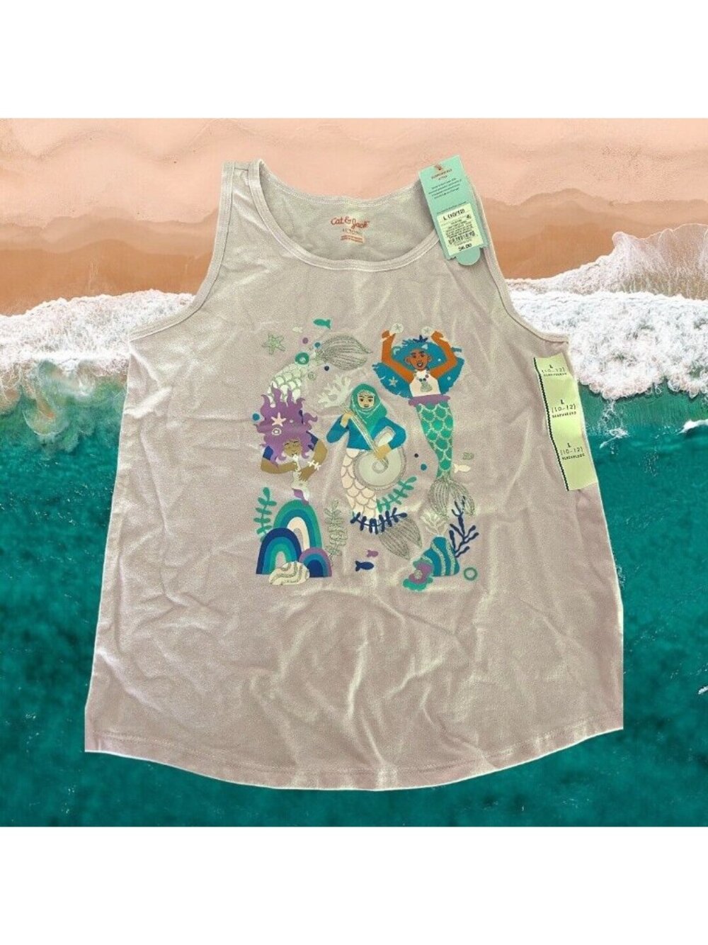 Cat & Jack™ Girls' Mermaid Printed Sleeveless Tank Top - Violet Size LG 10/12